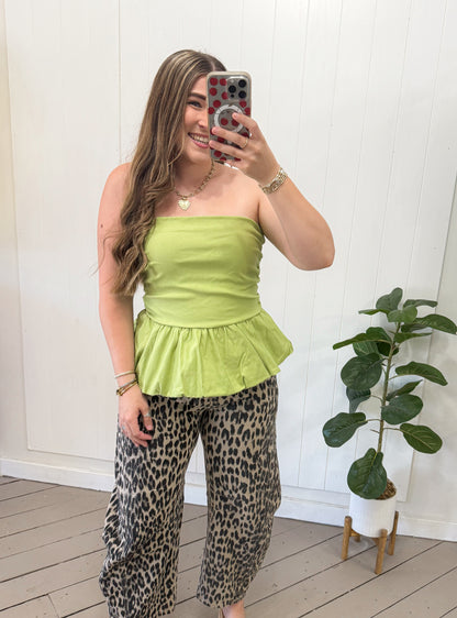 GREEN BUBBLE HEM TUBE TOP