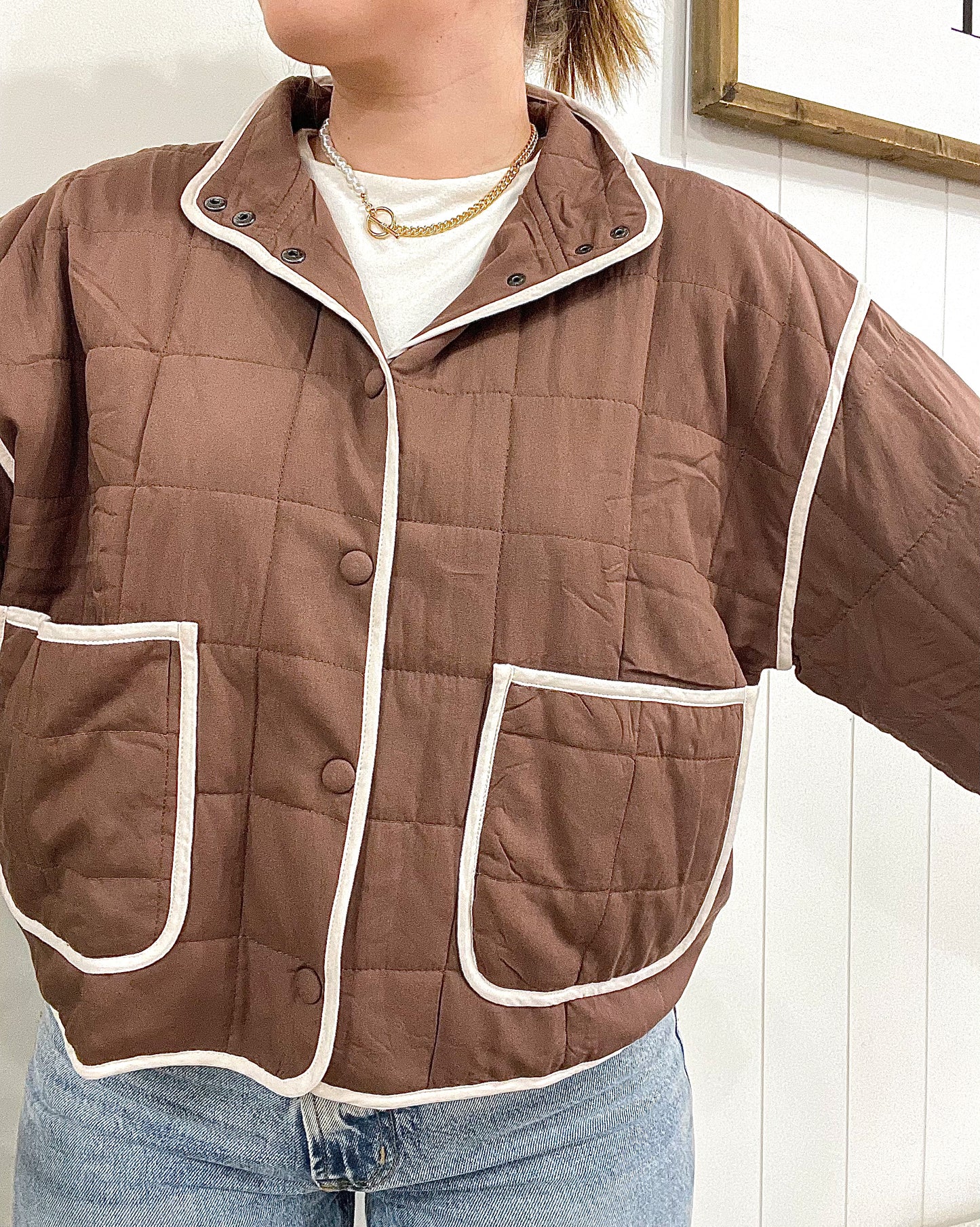 Brown Trim Quilt Jacket