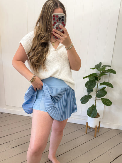 SKY BLUE PLEATED ACTIVEWEAR SKORT