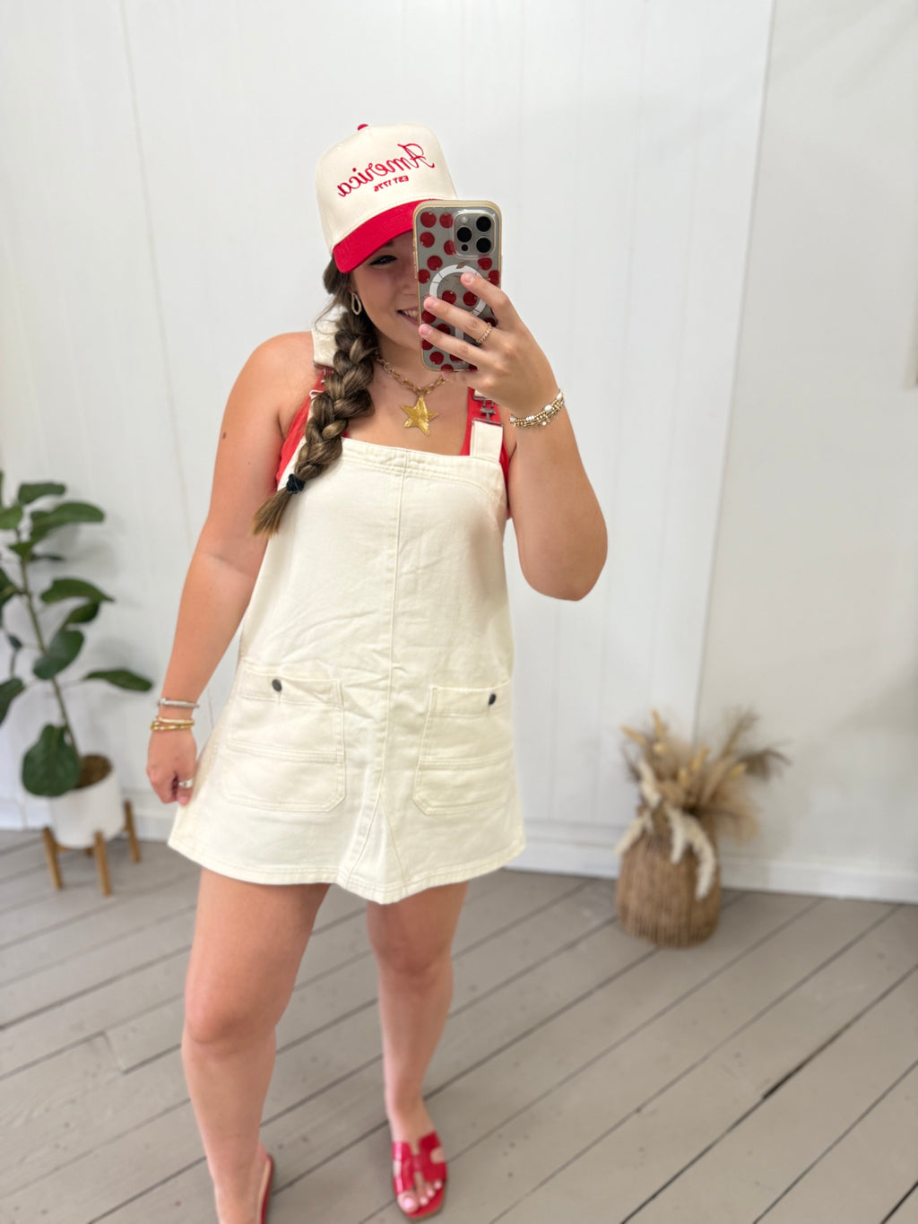 CREAM OVERALL DRESS