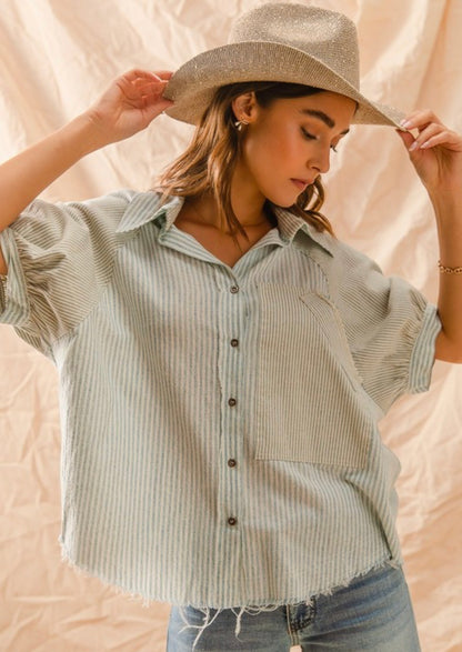 Loose Button Up Striped Blouse