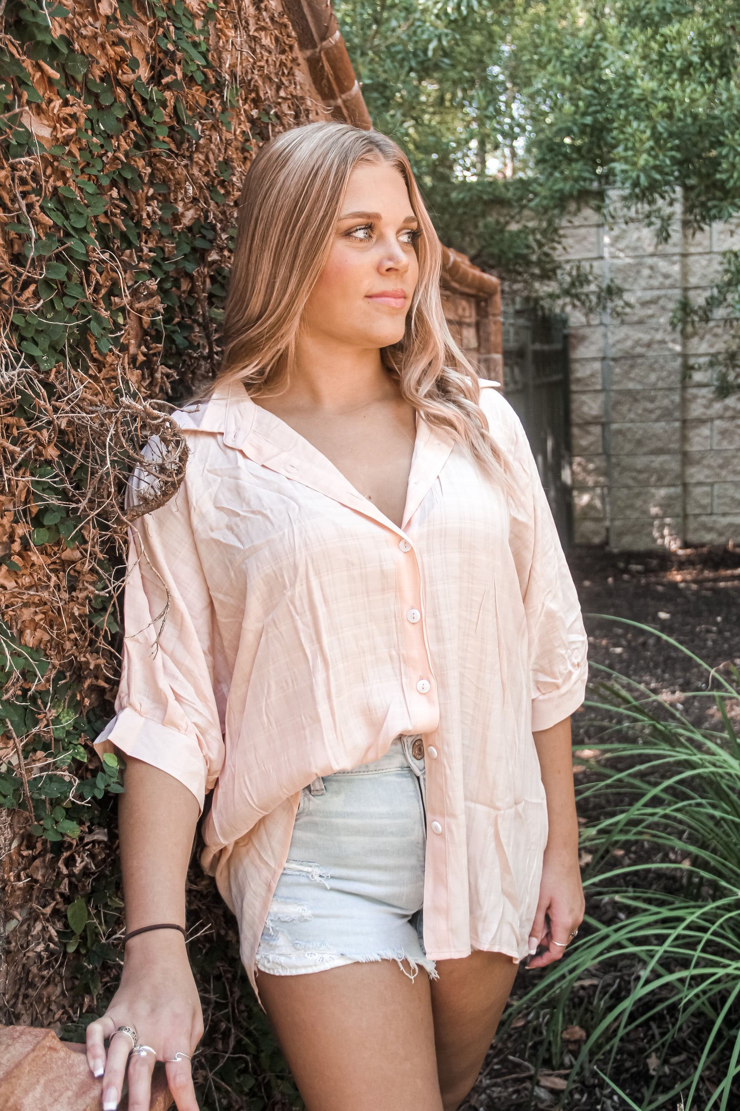 Pink Button Up Casual Blouse